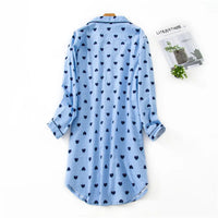 Flannel Cotton Home Nightdress Cardigan Shirt Night Dress Cute Cartoon Plaid Design Sleepwear Fashion Sleeping Shirt Woman