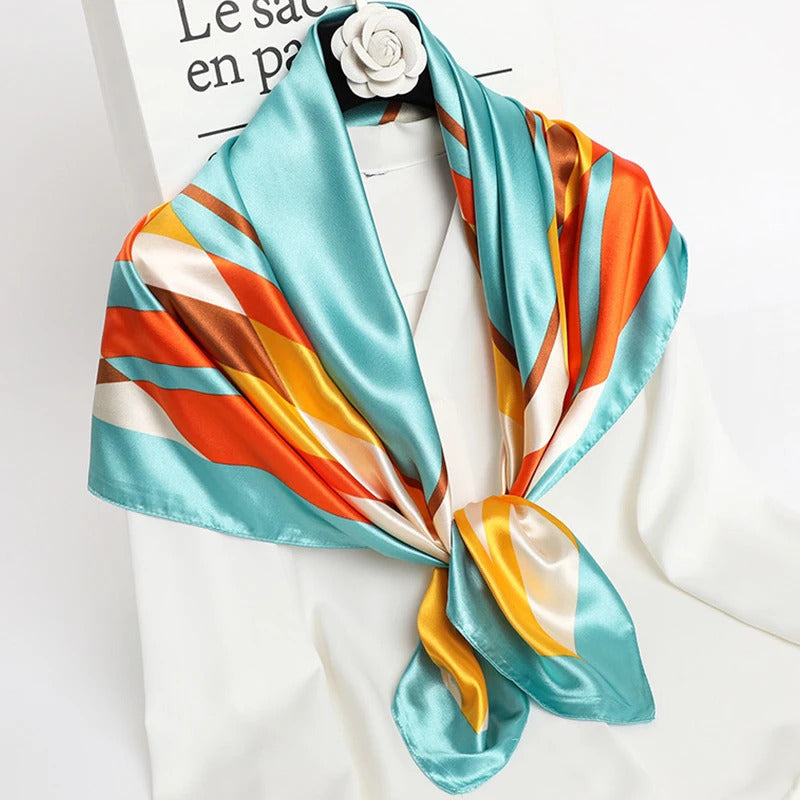 90*90cm Women Scarf Silk Feeling Hair Neck Square Brand Office bandanna muffler Waiter Flight Attendants Handkerchief Rings wrap