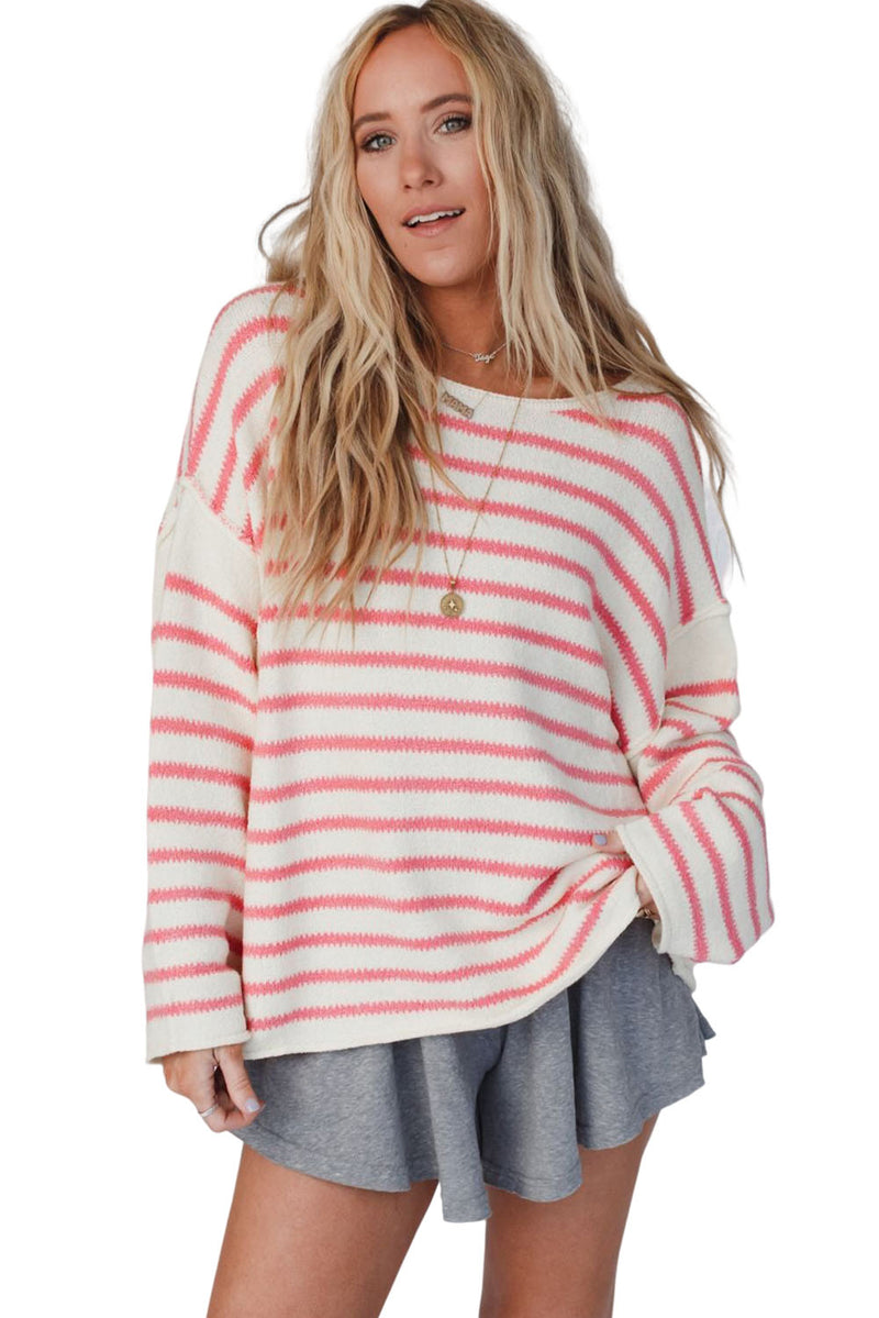 Black Striped Drop Shoulder Oversized Sweater