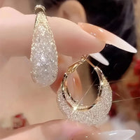 Exaggerate Shiny Mesh Design Hoop Earrings Iron Jewelry Rhinestones Inlaid Elegant Leisure Style For Women Party Earrings