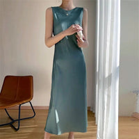 2024 Summer Robe long maxi Sundress Fashion Elegant Women's Acetate satin Dresses Sexy artificial silk Sleeveless Party Dress