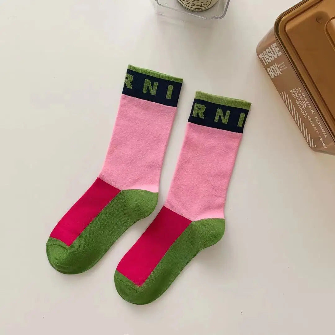 Contrast Color Socks Alphabet Print Sports Fashion Socks Pure Cotton Comfortable Soft Thin Breathable Casual