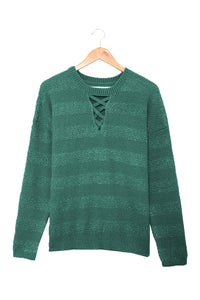 Green Crisscross Keyhole Fuzzy Sweater