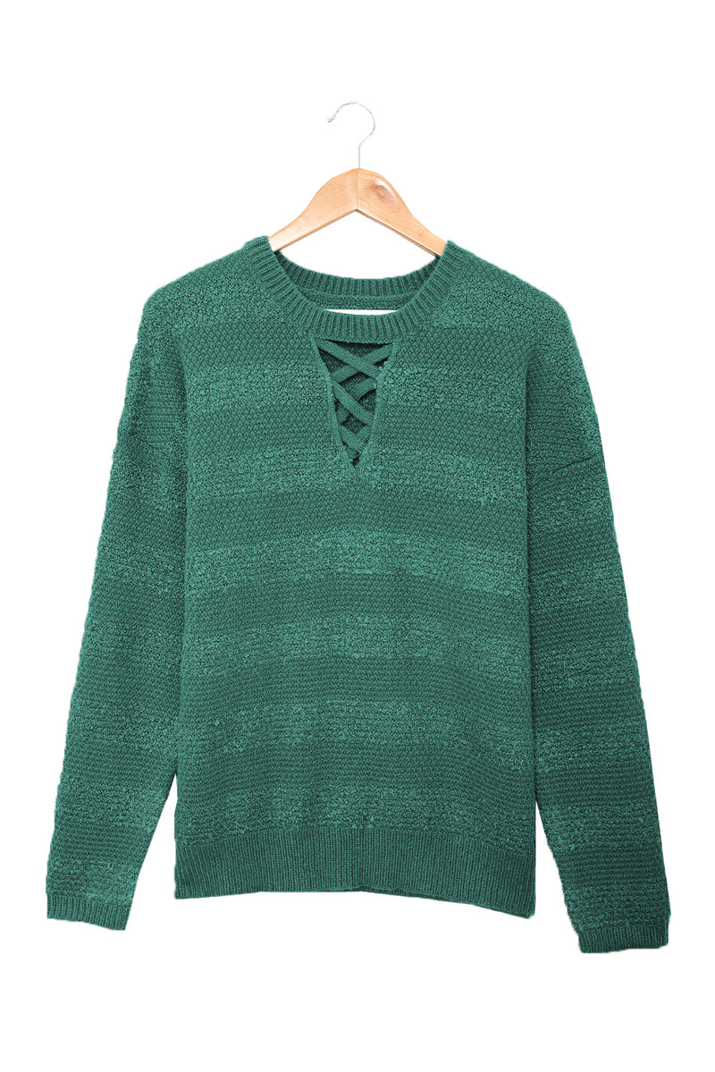 Green Crisscross Keyhole Fuzzy Sweater