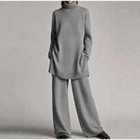 Loose Knitted Pullover Pants Set Women Casual Turtleneck Sweater Wide Legs Long Trousers 2025 Spring New Lady Solid Suits