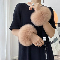 Natural Fox Fur Cuffs Wrist Arm Warmer Women Jacket Coat Sleeve Fur Triming Ladies Bracelet Real Fur Wristand Glove Snap Ring