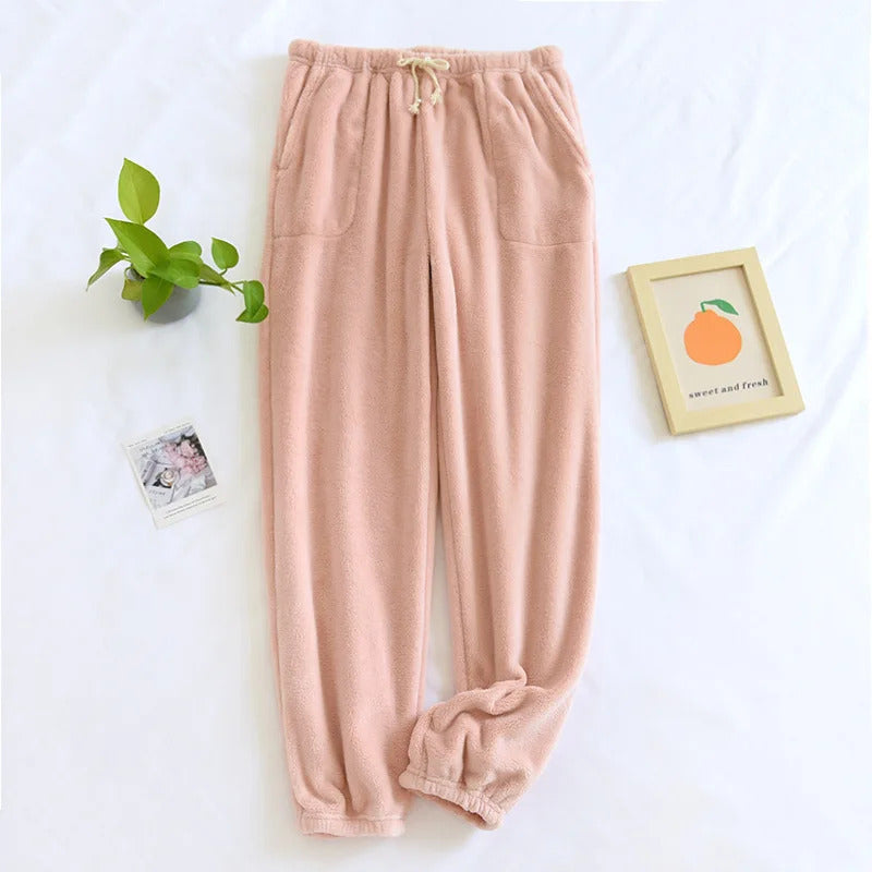 Autumn and winter new couple pajamas flannel thickened warm trousers men's and women's coral fleece plus size home pants pajama