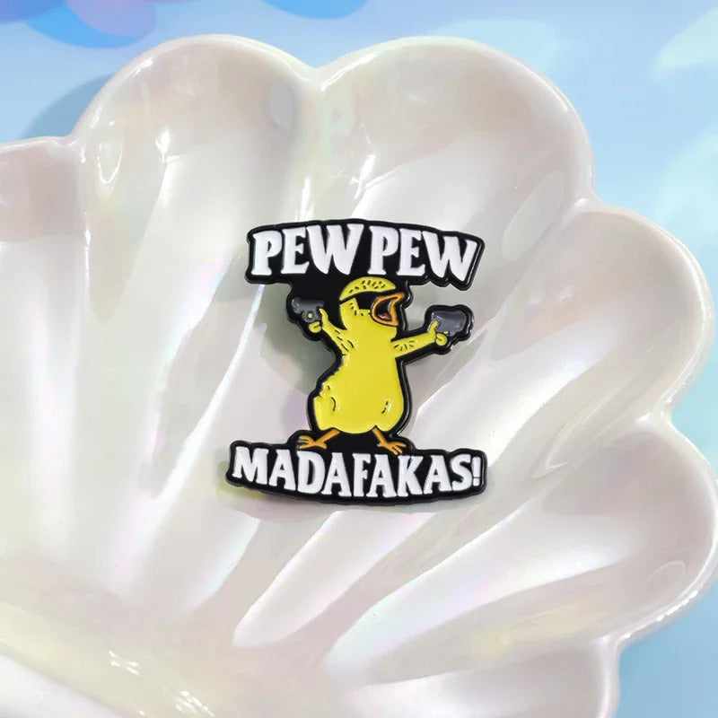 Pew Pew Madafakas Brooches Yellow Cool Chick Clothes Backpack Enamel Pins Collar Lapel Badge Cartoon Wholesale Of Jewelry Gift