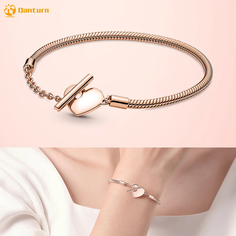 Danturn 925 Sterling Silver Bracelets Gold Heart, Butterfly Crown Women Bangles Luxury Jewelry Anniversary GIft DIY Fashions