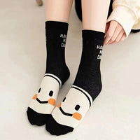 5/10 Pairs Happy Face Crew Socks , Cartoon Cat Breathable Cotton Mid Tube Socks, Women's Stockings & Hosiery