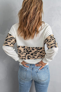 Black Leopard Colorblock V Neck Knit Sweater