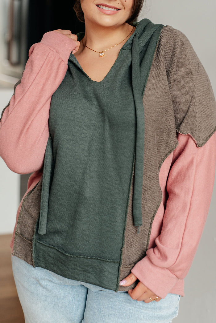 Breen Plus Size Colorblock Patchwork V Neck Hoodie