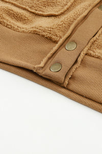 Brown Button Flap Pocket Spread Collar Fleece Jacket