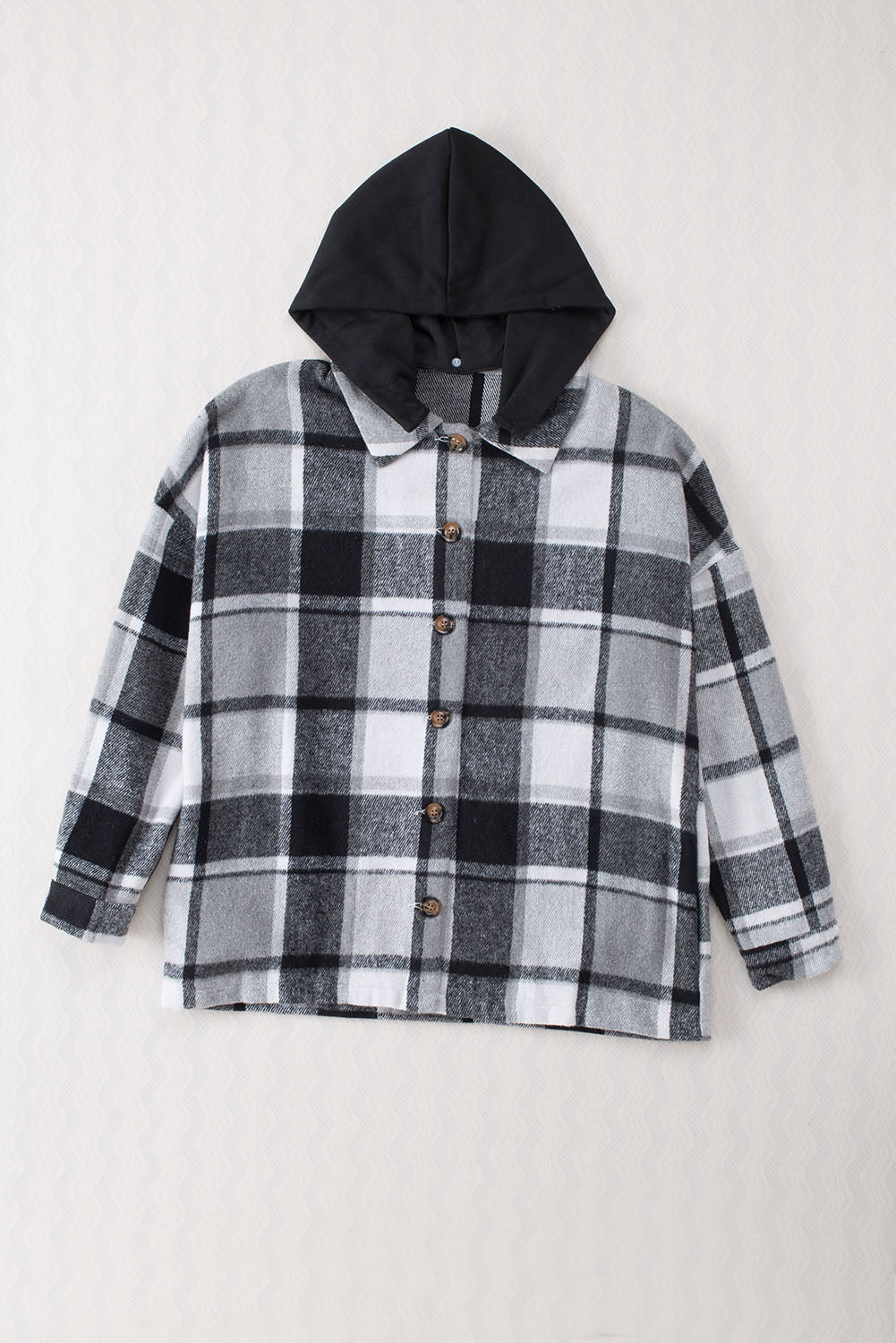 Gray Hooded Plaid Button Front Shacket