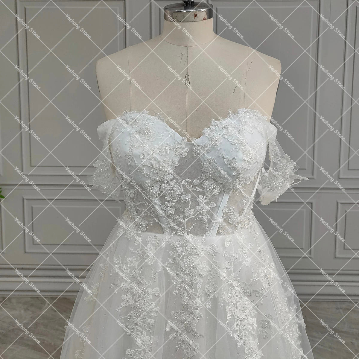 Luxe Shimmer Tulle Off Shoulder Wedding Dress with Embroidered 3D Flowers Sweetheart Puffy Lace Up Customized Bridal Gowns