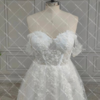 Luxe Shimmer Tulle Off Shoulder Wedding Dress with Embroidered 3D Flowers Sweetheart Puffy Lace Up Customized Bridal Gowns