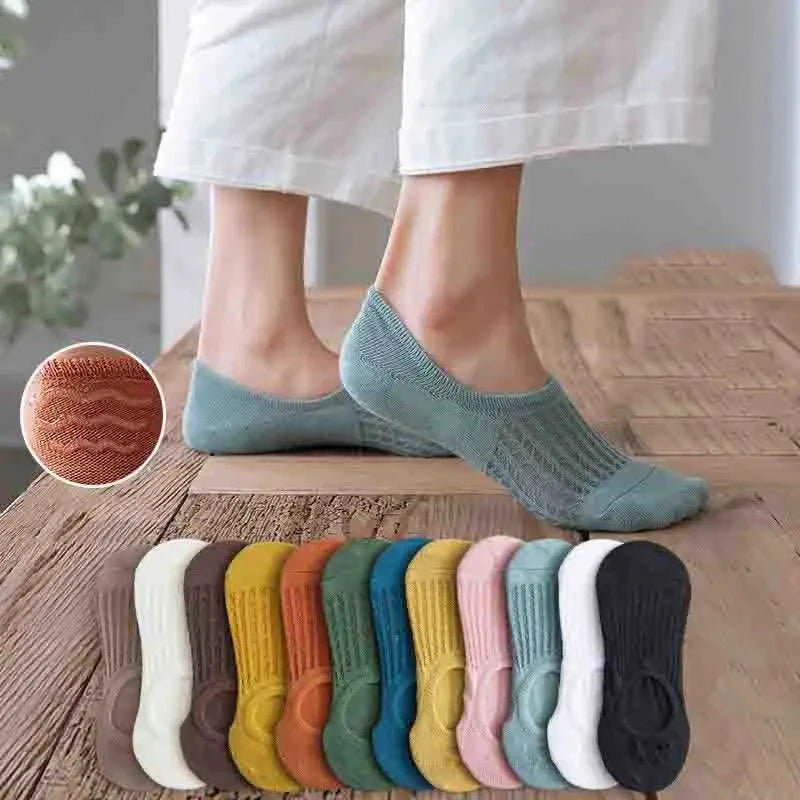 5 Pairs Women's silicone invisible Boat Socks  Summer Solid Color Ankle Boat Socks Female Soft Cotton Slipper Socks 35-40 EUR