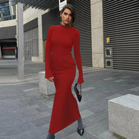 TARUXY Half Turtleneck Long Sleeves Maxi Dress Fashion Office Lady Clothing Back Slit Gown Dress Female Solid Streetwear Autumn