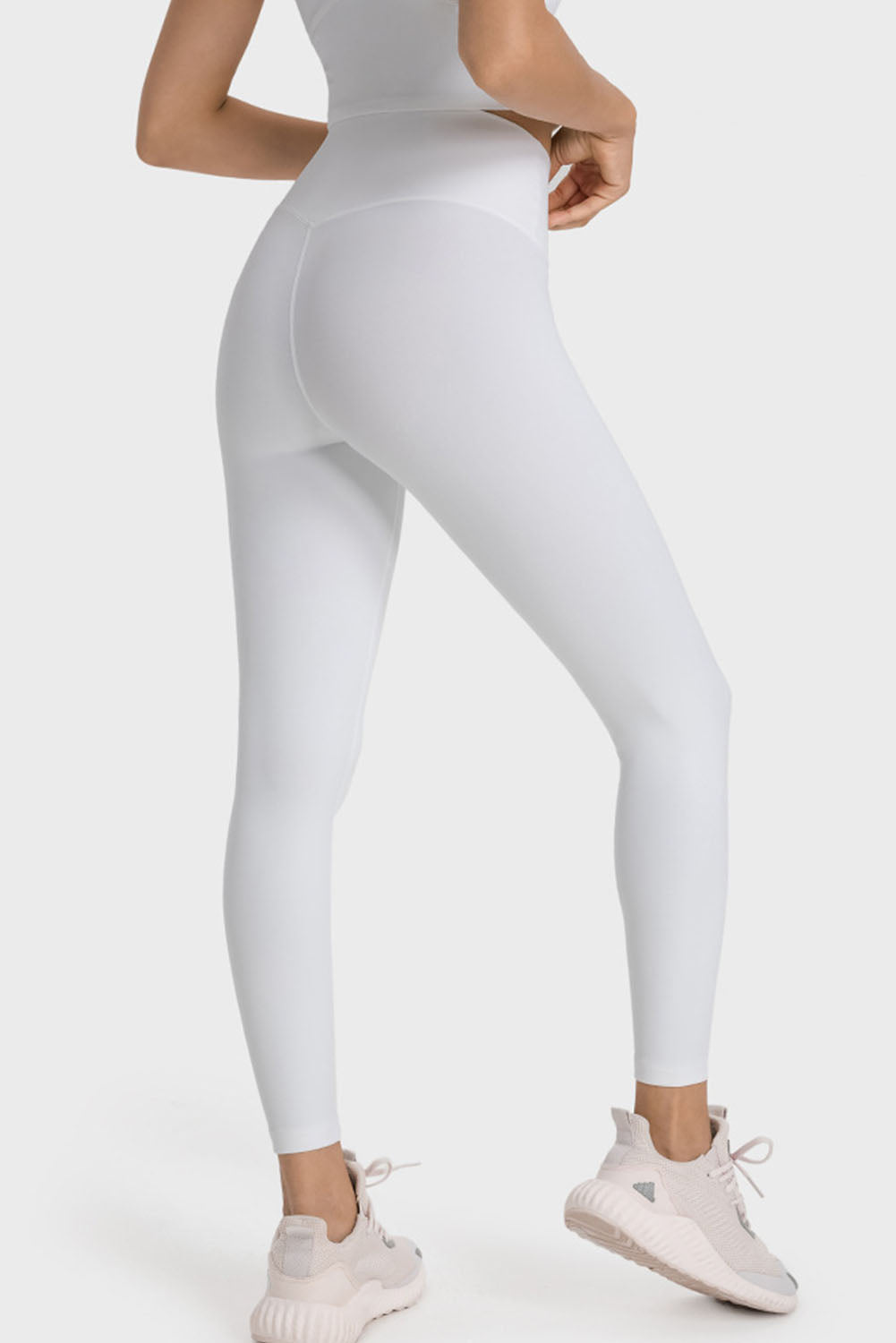 White Wide Waistband Seamless Ankle Leggings