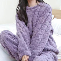 Autumn Women Solid Warm 2 Piece Sets Thicken Velvet Ribbed Fleece Set Pullover And Pants Women Casual Pajama Sets 2023