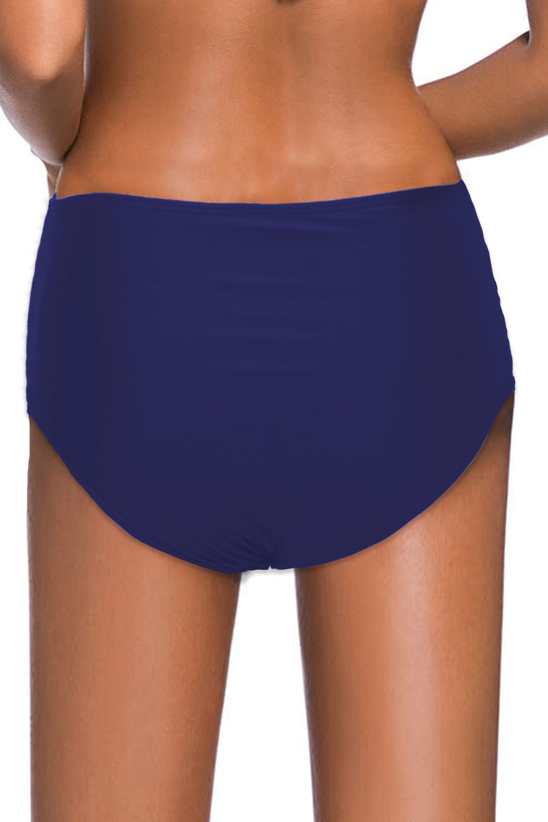 Blue Hollow-out Sides High Waist Swim Bottoms