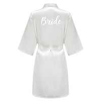 Grass Green Women's White Letter Bride Bridesmaid Short Satin Robes for Wedding Party Getting Ready