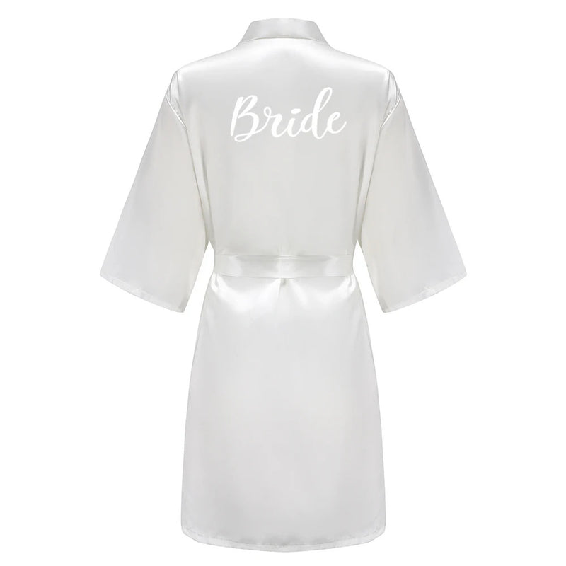 Grass Green Women's White Letter Bride Bridesmaid Short Satin Robes for Wedding Party Getting Ready