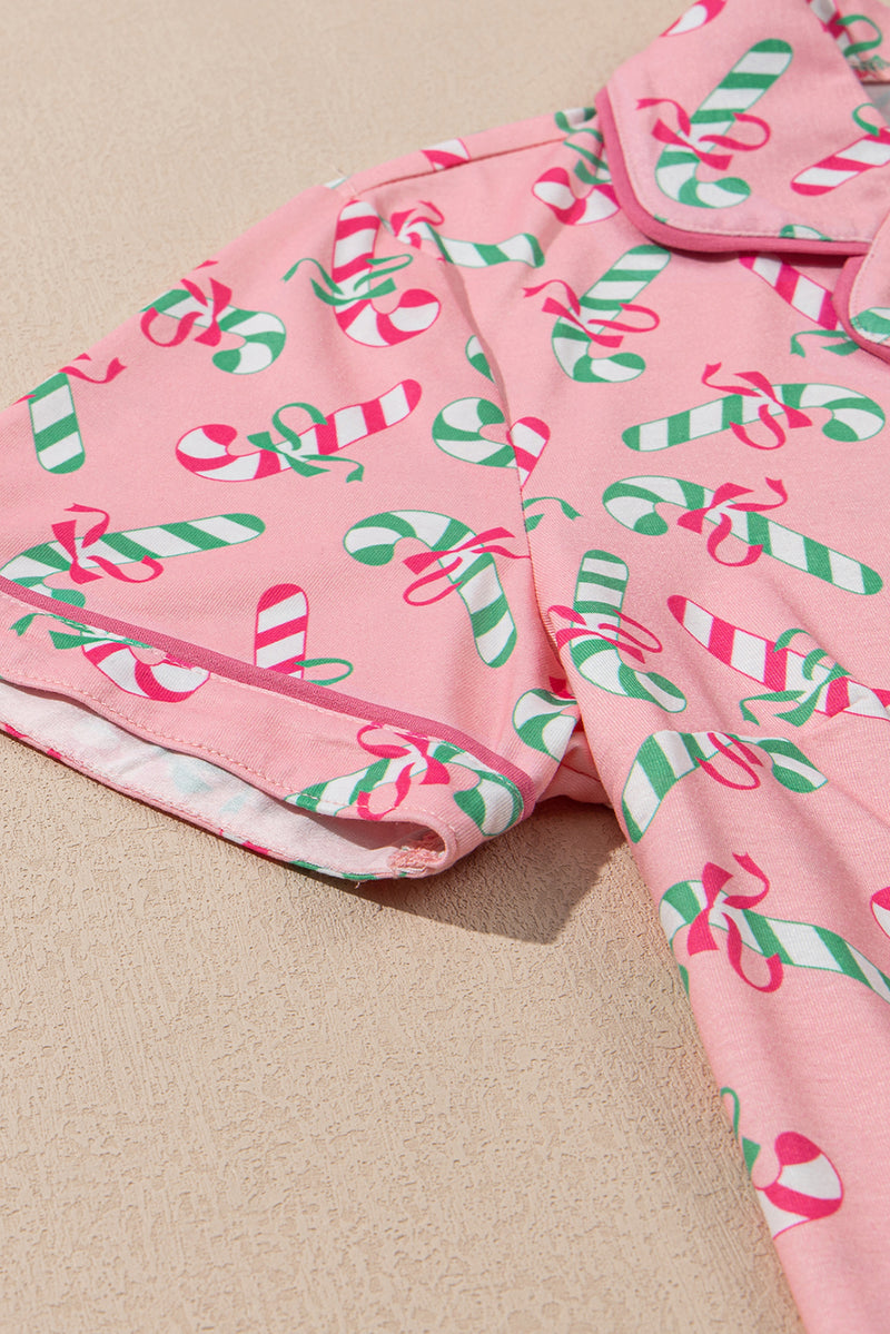 Pink Christmas Candy Cane Print Pocketed Knotted Lounge Set