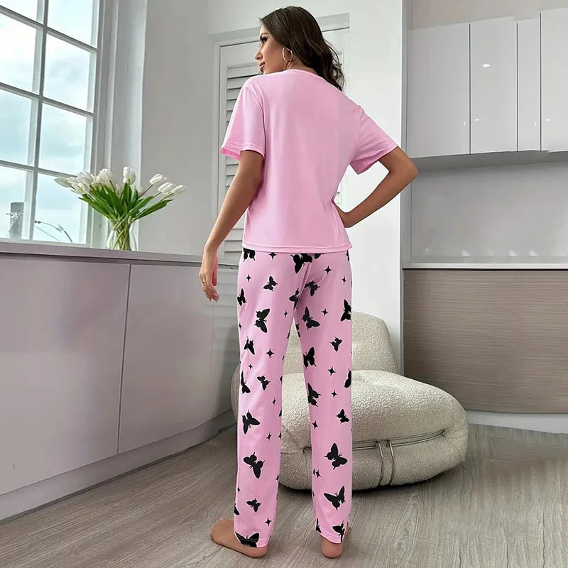 Women's Pajama Set Casual Heart print T-Shirt With Pants Sleepwear Loungewear Nightwear 2 Piece Sets Pijama Pajamas for women