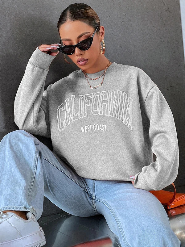 Korean Trend Woman Sweatshirts California West Coast Print Female hoodie Long Sleeves O-neck Pullovers Sporty and Rich Clothing