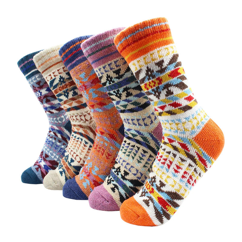 5 Pairs Winter Warmer Women Thicken Thermal Wool Cashmere Snow Socks Fashion Casual Euramerican National Wool Socks for Women