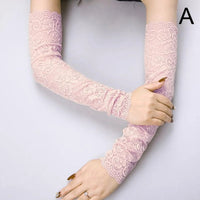 1 Pair Summer Women Sexy Lace Gloves Long Fingerless Mittens Ice Silk Sunscreen Arm Cover Elastic Sleeve Ladies Driving Gloves