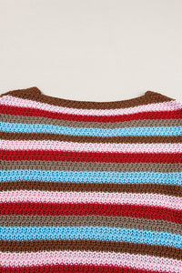 Multicolour Striped Ruffled Sleeve V Neck Sweater