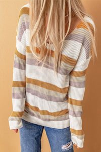 Stripe Drop Shoulder Striped Knit Sweater