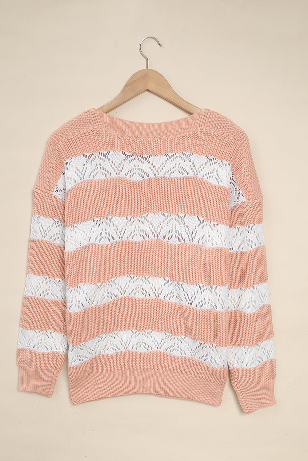 White Striped Colorblock Knit Sweater