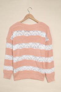 White Striped Colorblock Knit Sweater