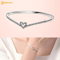 Danturn 925 Sterling Silver Bracelets Gold Heart, Butterfly Crown Women Bangles Luxury Jewelry Anniversary GIft DIY Fashions