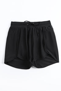 Black Zip Pocket Drawstring Swim Bottom