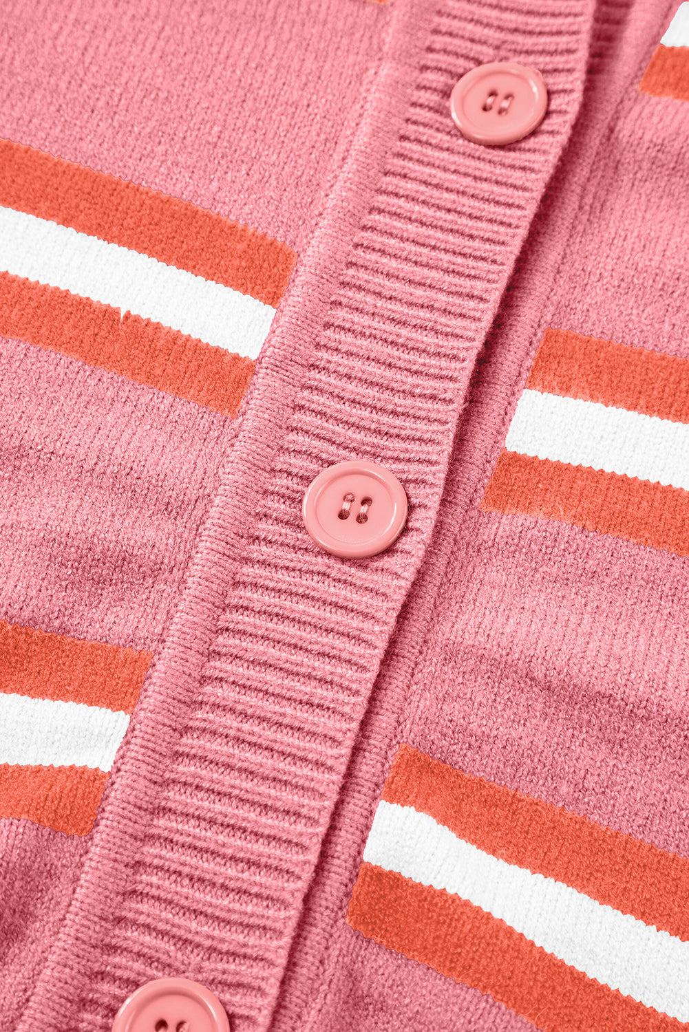 Pink Stripe Drop Shoulder Buttons Cardigan Sweater