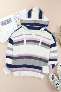 Stripe Plus Size Striped Hooded Knit Sweater