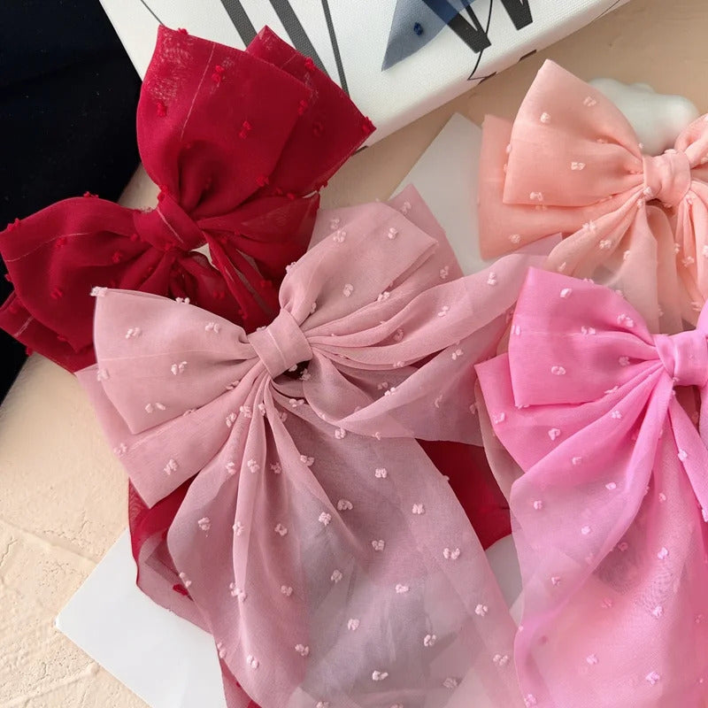 6Styles Girls Long Big Bow Float Satin Clips Back Head Hair Clip Internet Red with The Same Temperament Elegant Hair Accessories