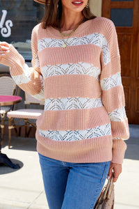 White Striped Colorblock Knit Sweater