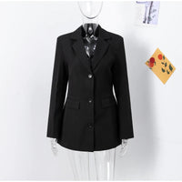 Elegant Shoulder Pads Blazer Dress Women Black V Neck Single-breasted Long Sleeve High Waist Mini Dresses Commute Vestidos Lady