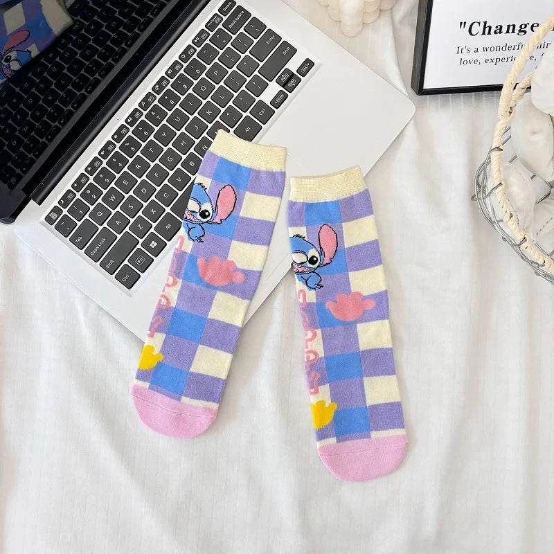 1 Pair New Design Cartoon Long Men Socks Stitch Kawaii Women Socks creative Skateboard socks Fashion knee-high Socks Size 34-42