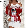 Ladies' Red Christmas Day Party Dress 3D Christmas Tree Pattern Printed Dress Big Size Autumn Long Sleeve O-Neck Casual Dresses