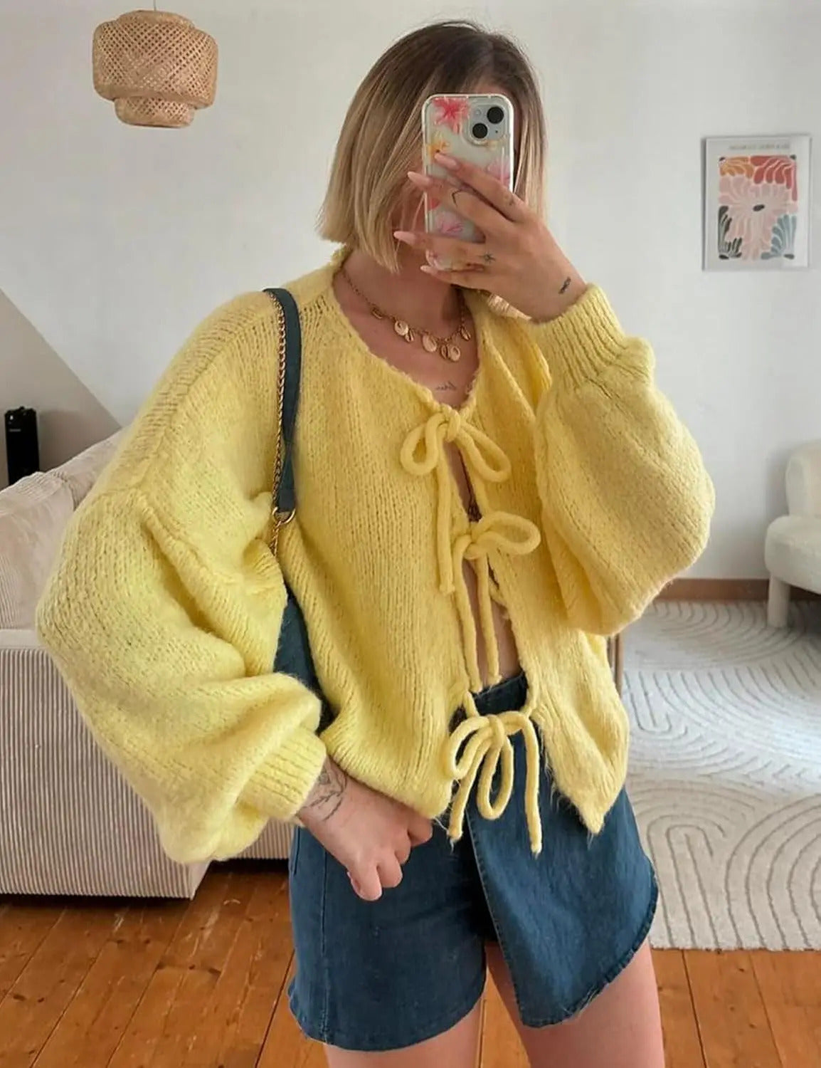 Womens Tie Front Bow Cardigan Sweaters Oversized Chunky Knit Cardigan Long Sleeve Open Front Loose Knitwears Bow Pink Tops