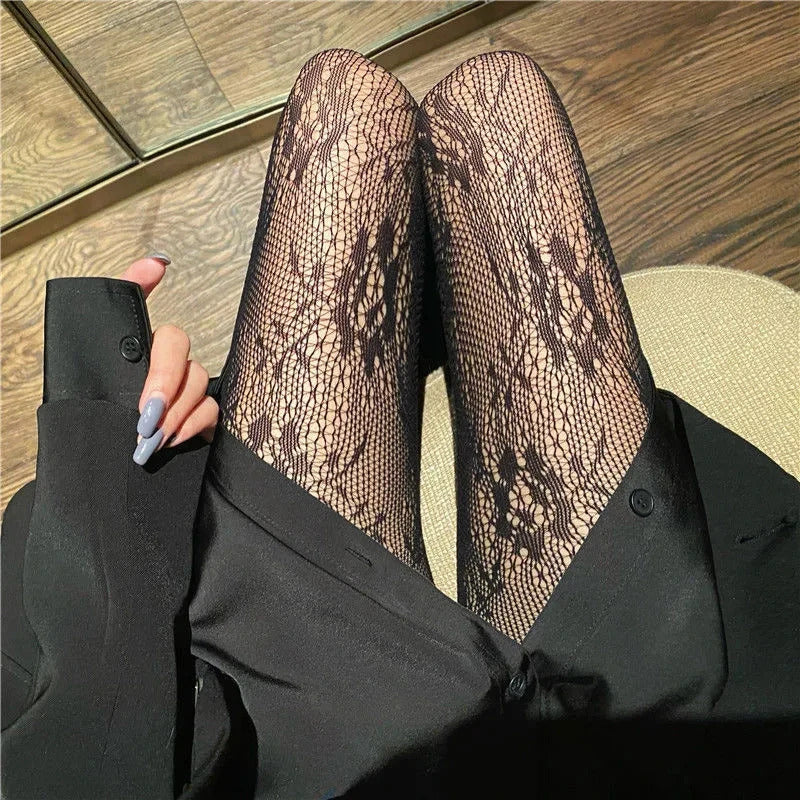 Classic Lolita Hollowed Out Lace Mesh Stockings Bottomed Pantyhose Hot Tights Japanese Lolita Retro Floral Rattan White Stocking