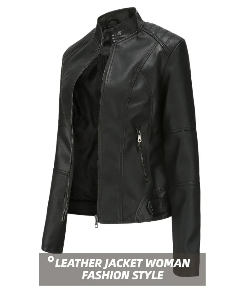 Leather coat  spring women leather jacket slim motorcycle clothing  Zipper fashion jackets and coats black high-quality clothing