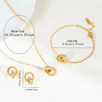 3 PCS Fashion Roman Digital Double Ring Pendant Necklace Bracelet Tiny Earrings Jewelry Set For Women Korean Style Daily Wear