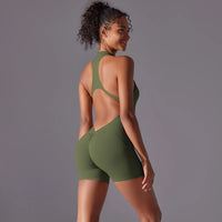 Sexy Hollow Backless Scrunch Butt Sport Jumpsuit Short Woman One Piece Gym Outfit Sleeveless Zipper Fitness Overalls Yoga Romper